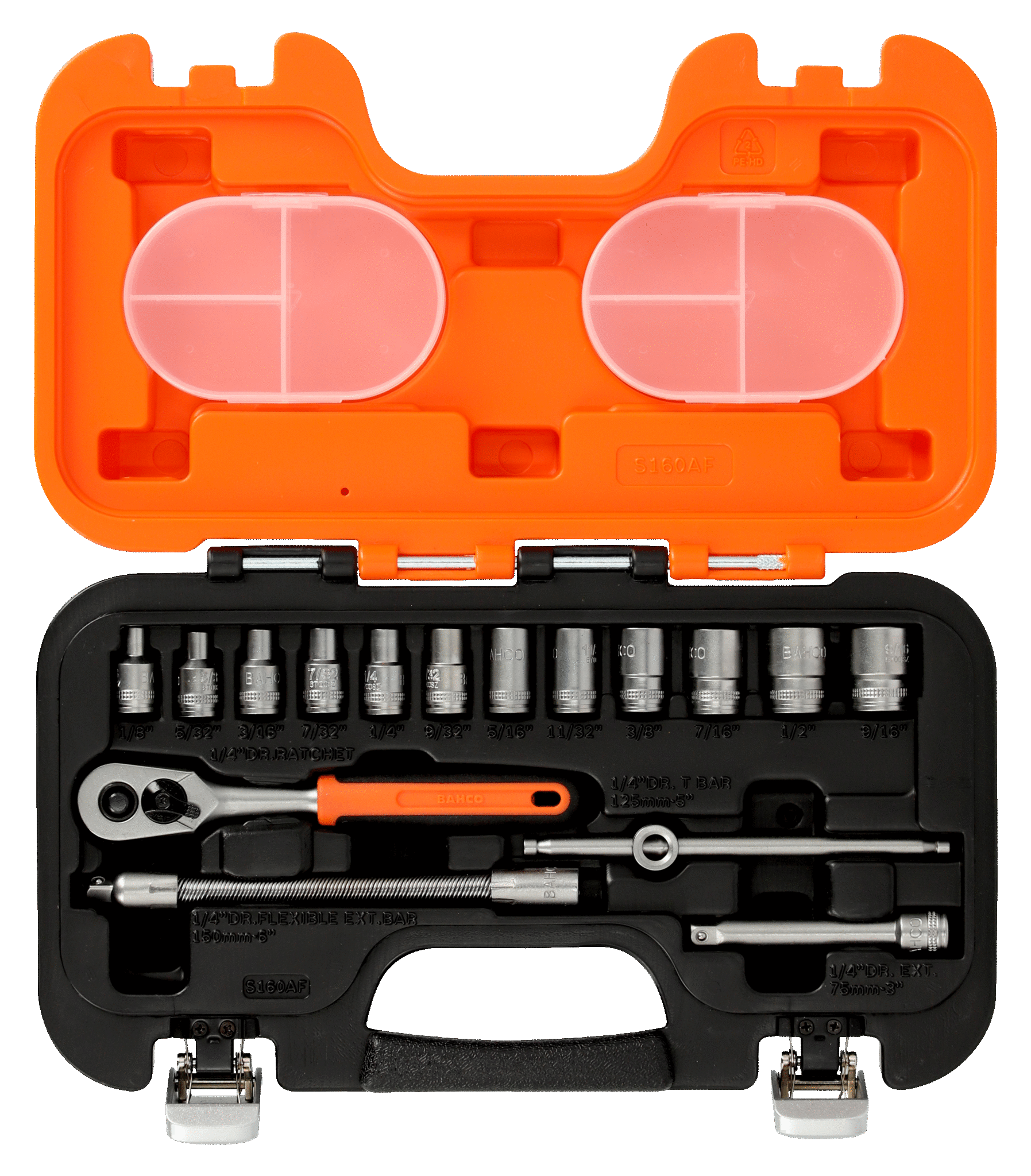 Bahco 16-Piece Imperial 1/4 in Standard Socket Set with Ratchet, 6 point - S160AF Bahco - BNR Industrial Automation
