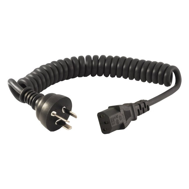 BLACK CURLY IEC POWER LEAD 2M, IEC - C13 APPLIANCE CORD Cable BNR Industrial - BNR Industrial Automation