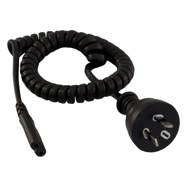 BLACK CURLY FIG-8 MAINS LEAD 2M, FIGURE 8 IEC-C7 FIG8 Cable BNR Industrial - BNR Industrial Automation