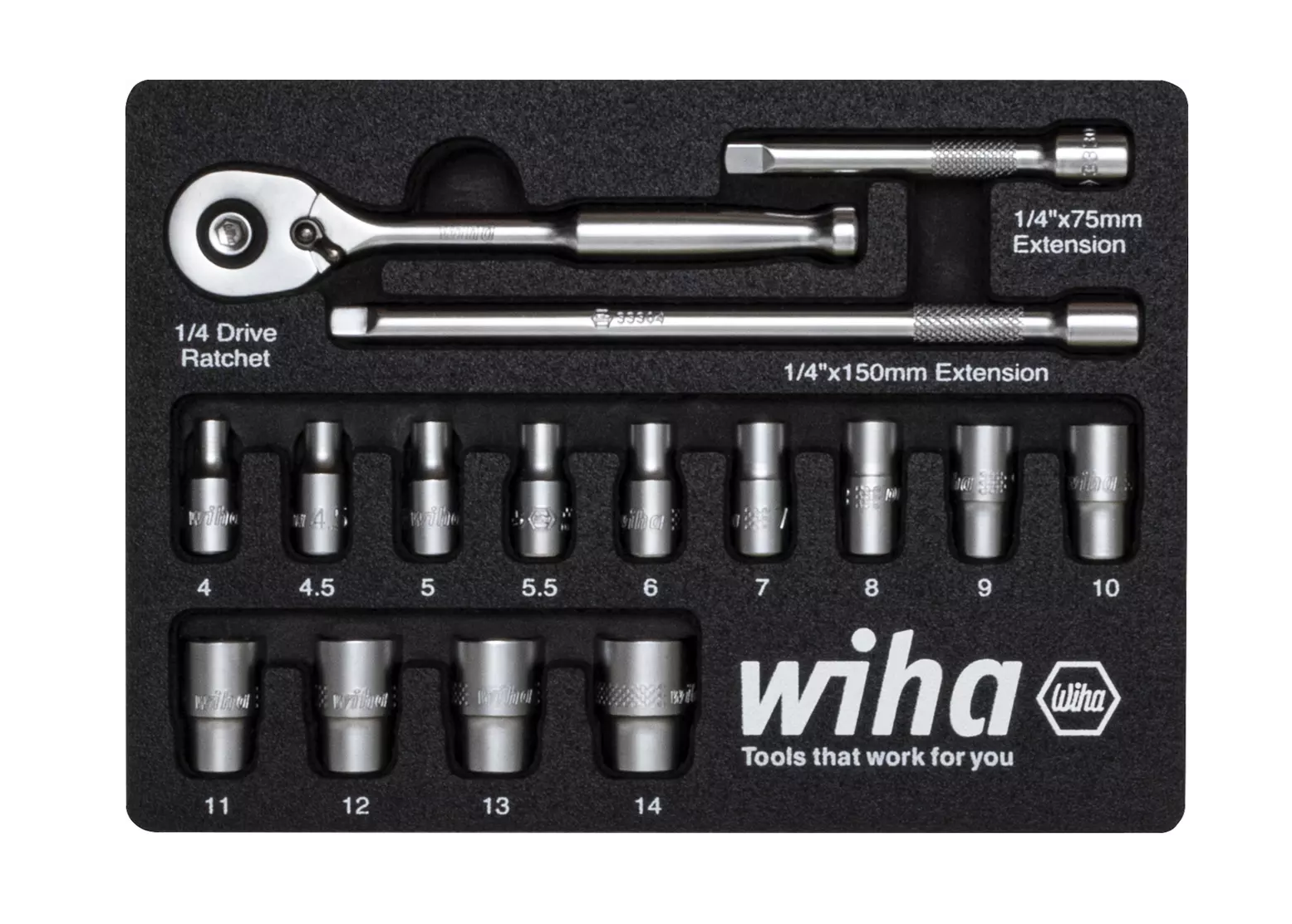 Wiha Ratchet wrench set, 1/4", 16 pcs with Foam Insert Tools wiha - BNR Industrial Automation