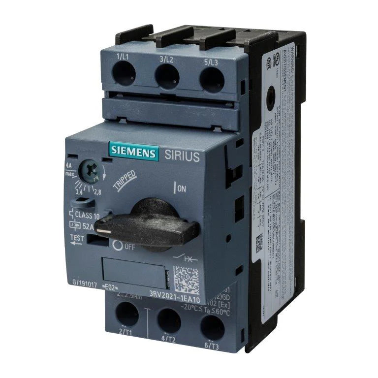 Siemens 2.8 → 4 A SIRIUS 3RV Motor Protection Circuit Breaker, 690 V - 3RV2021-1EA10 Siemens - BNR Industrial Automation