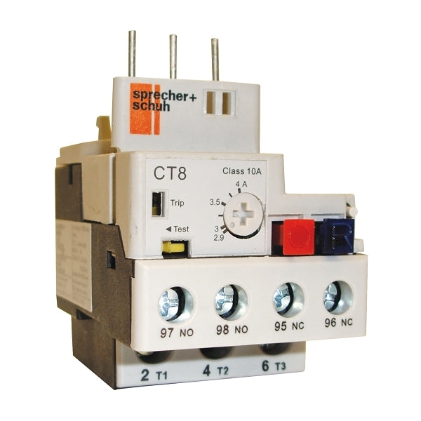 S+S CT8 Thermal Overload Relay 4.5 to 6.3A Direct Mount Manual or Auto Reset for CA8 9 and 12A - CT8-B63 Sprecher + Schuh - BNR Industrial Automation
