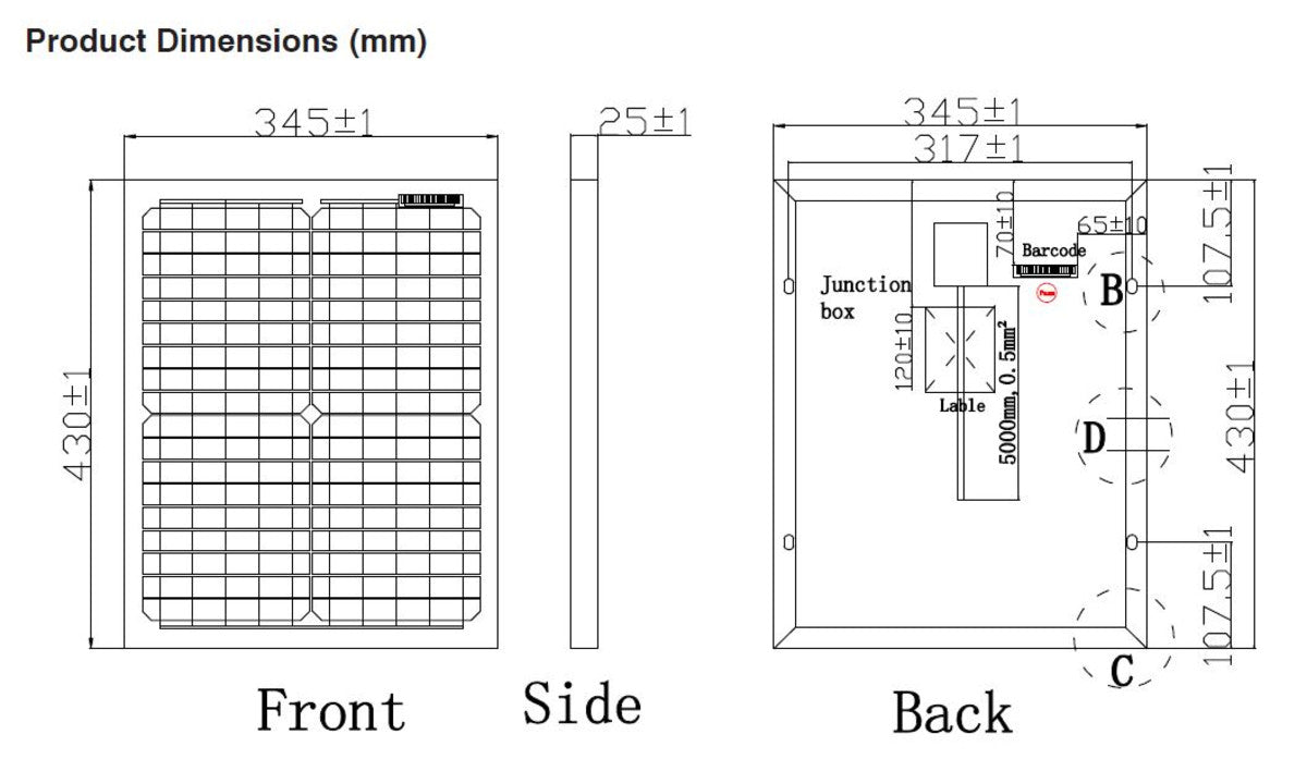 Symmetry Solar PV 20w Module; Mono 12v 5m No Connectors (25mm) Symmetry - BNR Industrial Automation