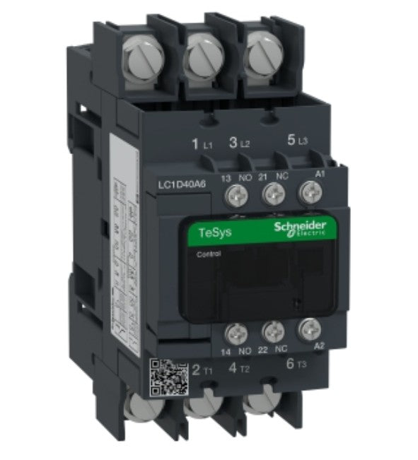 Schneider Electric Contactor, TeSys Deca, 3P(3 NO), AC-3/AC-3e, <=400V, 40A, 240V AC 50/60Hz coil, lugs-ring terminals - LC1D40A6U7 Schneider Electric - BNR Industrial Automation
