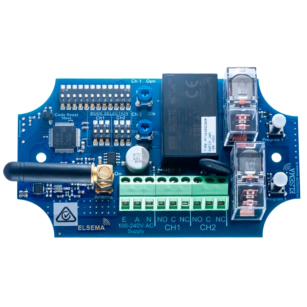 Elsema PCR43302240R 2-Channel 433MHz Penta Series Receiver 110-240V AC Remote Control Receivers Elsema - BNR Industrial Automation