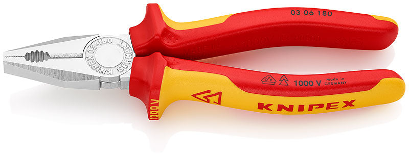 KNIPEX VDE Combination Pliers 180mm - 03 06 180 Tools KNIPEX - BNR Industrial Automation
