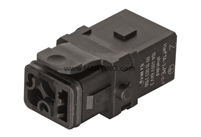 HARTING Han® 1A Insert 3+PE Shielded Crimp HARTING Female with snap-in latch - 09 10 002 2700 - BNR Industrial Automation