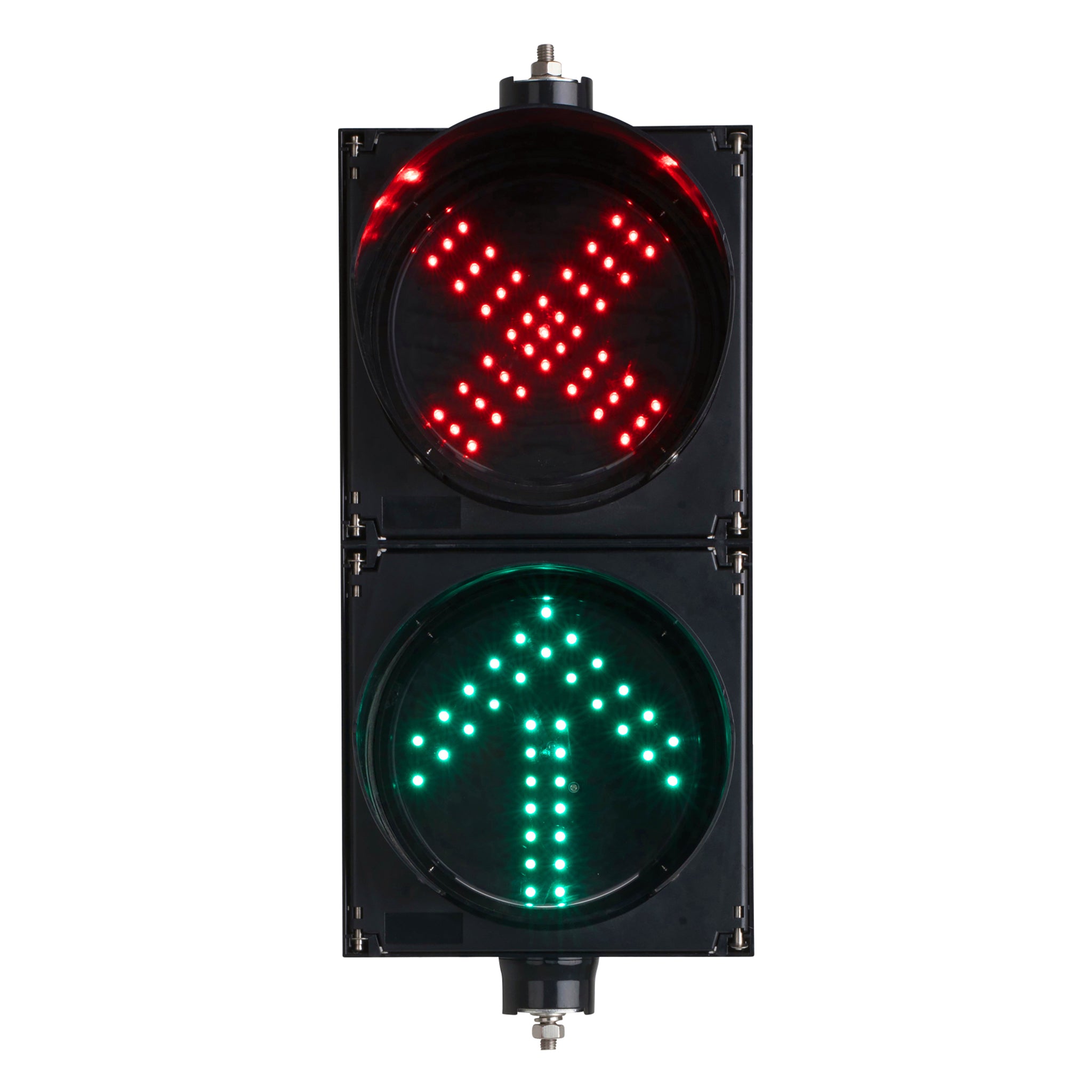 BNR 2 Aspect 200mm Lane Control LED Traffic Lights 12-24VDC or 85-265VAC - Red X & Green Arrow Traffic Light BNR 12-24VDC Without Target Board - BNR Industrial Automation