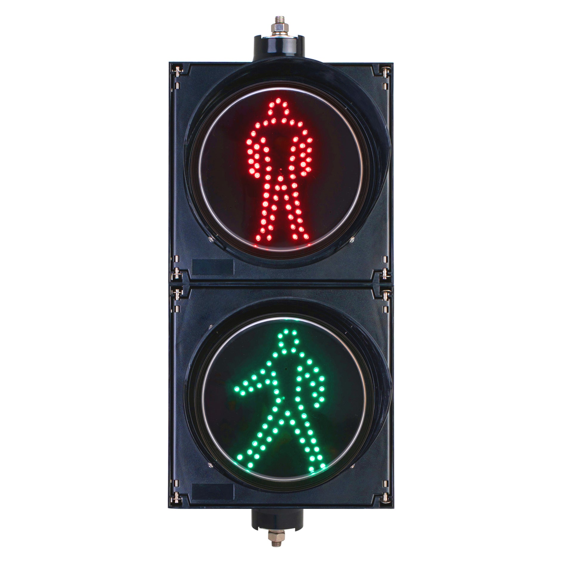 BNR 2 Aspect 200mm Pedestrian LED Traffic Lights 12-24VDC or 85-265VAC - Red Man & Green Walking Man Traffic Light BNR 12-24VDC Without Target Board - BNR Industrial Automation
