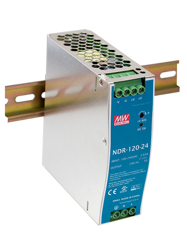 MEAN WELL NDR-120 Slim, Low Cost 120W Din Rail PSU Mean Well - BNR Industrial Automation