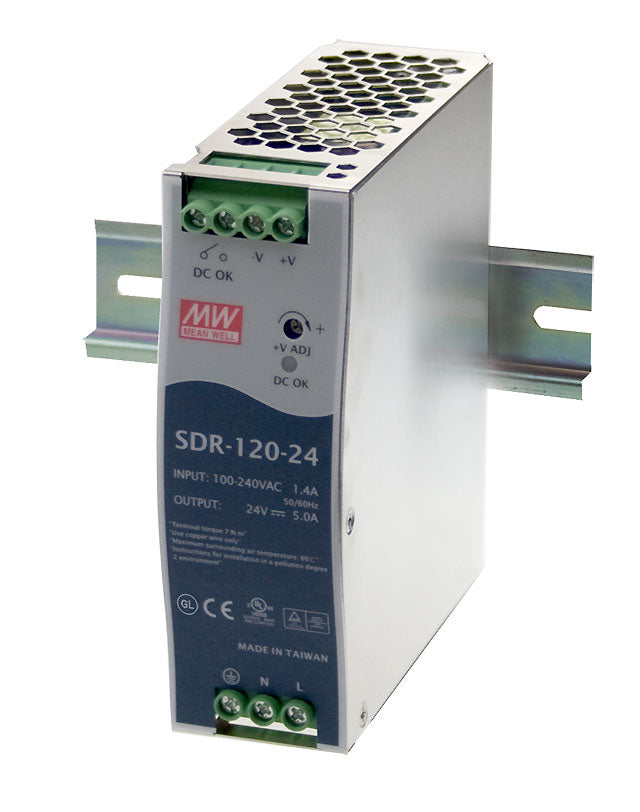 MEAN WELL SDR-120 Slim, High Reliability 120W Din Rail PSU Power Supplies Mean Well - BNR Industrial Automation