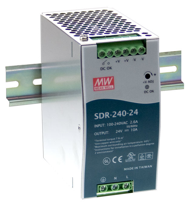 MEAN WELL SDR-240 Slim, High Reliability 240W Din Rail PSU Power Supplies Mean Well - BNR Industrial Automation