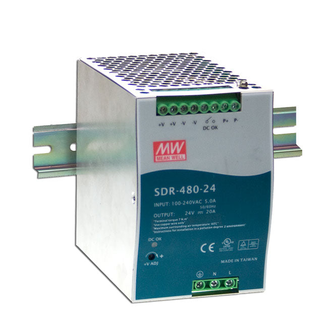 MEAN WELL SDR-480 Slim, High Reliability 480W Din Rail PSU Power Supplies Mean Well - BNR Industrial Automation
