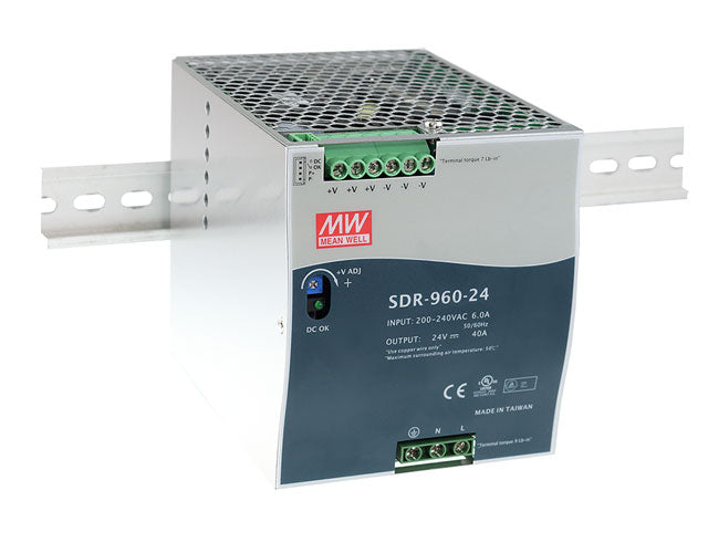 MEAN WELL SDR-960 Slim, High Reliability 960W Din Rail PSU Power Supplies Mean Well - BNR Industrial Automation