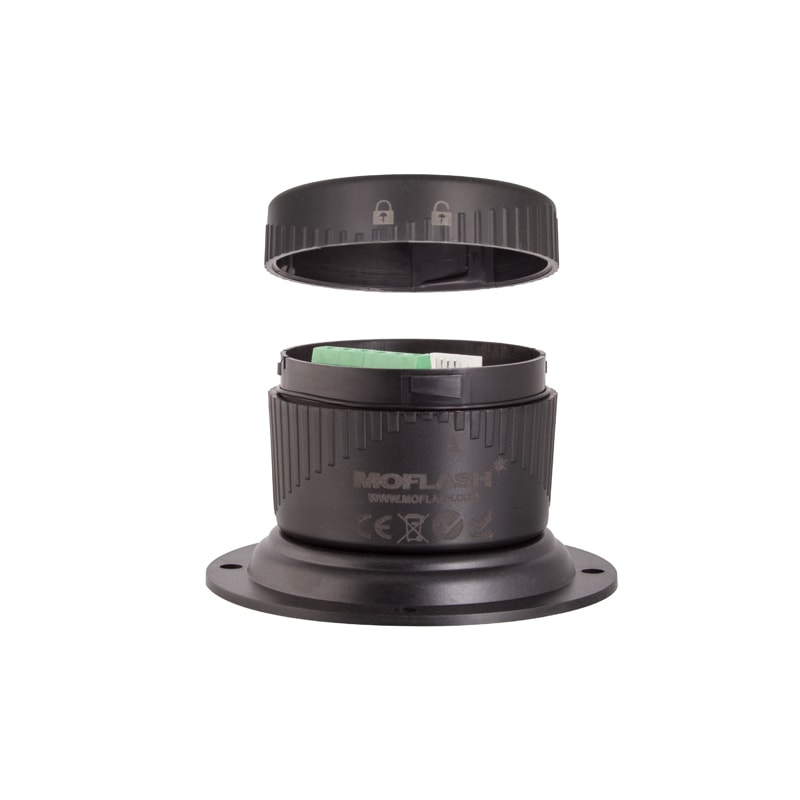 MOFLASH LED-TLM Series Stack Light Base with Pole and Right Angle Mount Options Traffic Light MOFLASH Mounting Base & Cap - BNR Industrial Automation