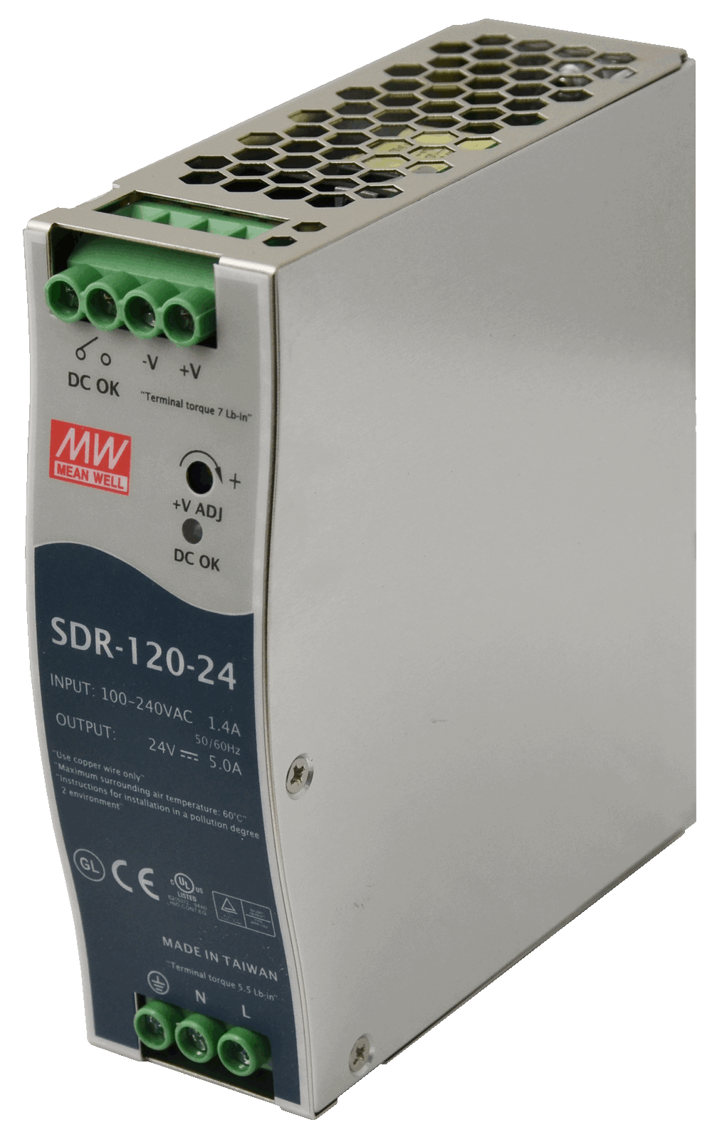 MEAN WELL SDR-120 Slim, High Reliability 120W Din Rail PSU Power Supplies Mean Well - BNR Industrial Automation