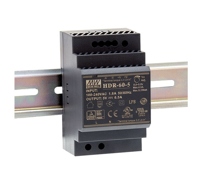 MEAN WELL HDR-60 Ultra Slim Step Shape DIN Rail PSU Power Supplies Mean Well - BNR Industrial Automation