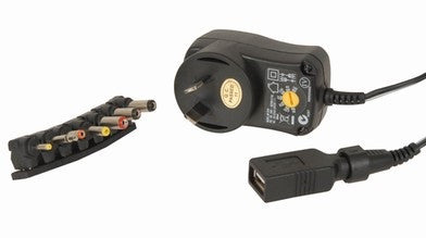 Powertech 3-12VDC 2.25A Regulated Switchmode Plugpack with USB Outlet - BNR Industrial
