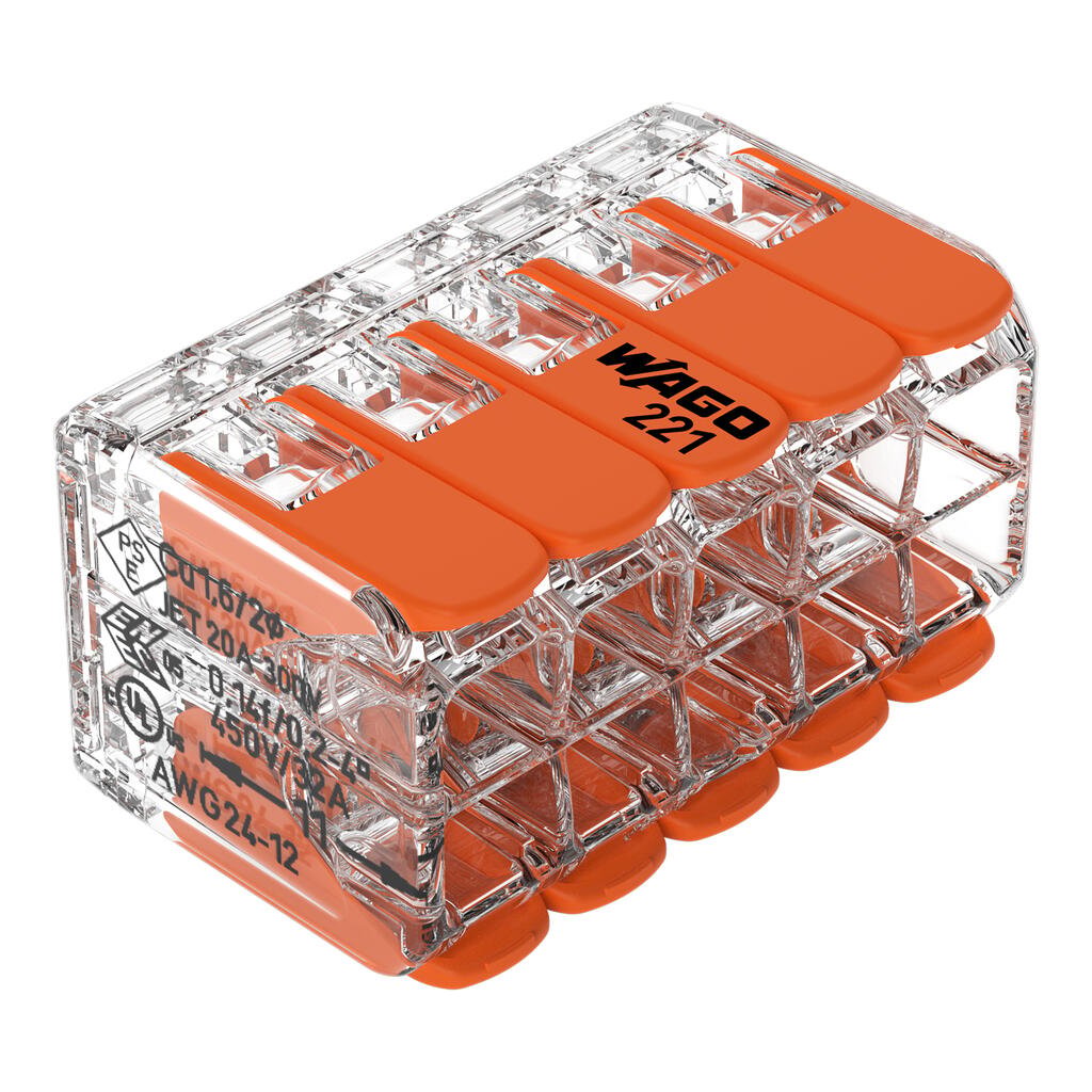 WAGO 221 Series Classic Splicing Connector Terminal Block with Operating Levers 0.14 - 4mm² and 0.14 - 6mm² Cable Accessories WAGO 10-Way (15 Pack) 0.14 to 4 mm² - BNR Industrial Automation