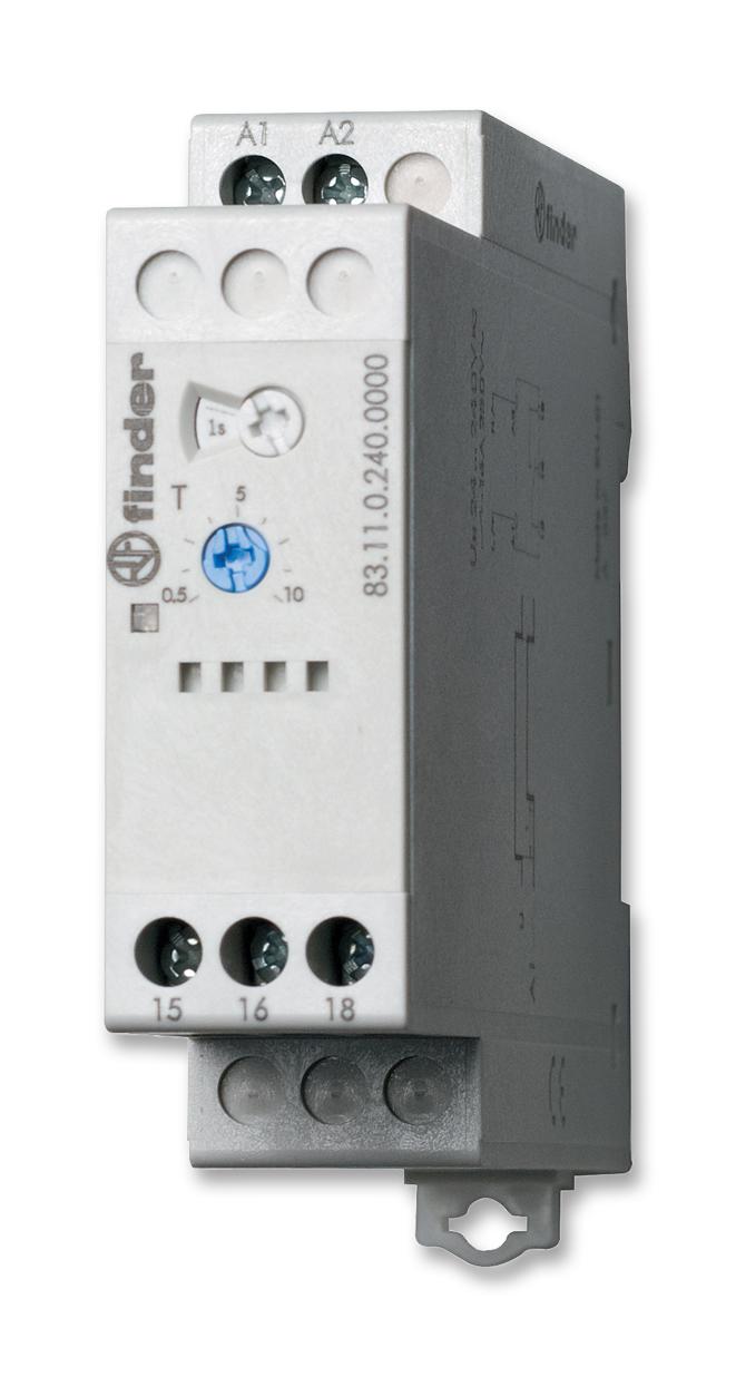 Finder 83 Series DIN Rail Mount Timer Relay, 24-240VAC/DC,Analogue Timer, Multifunction, 0.05 s, 240 h, 8 Ranges, 2 Changeover Relays Timer Finder - BNR Industrial Automation