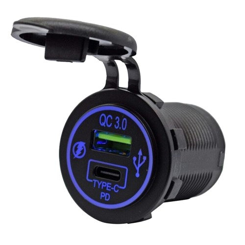 Fast Car Charger Converter 12VDC to QC 3.0 USB A and 36W PD USB C Chargers Powertech - BNR Industrial Automation