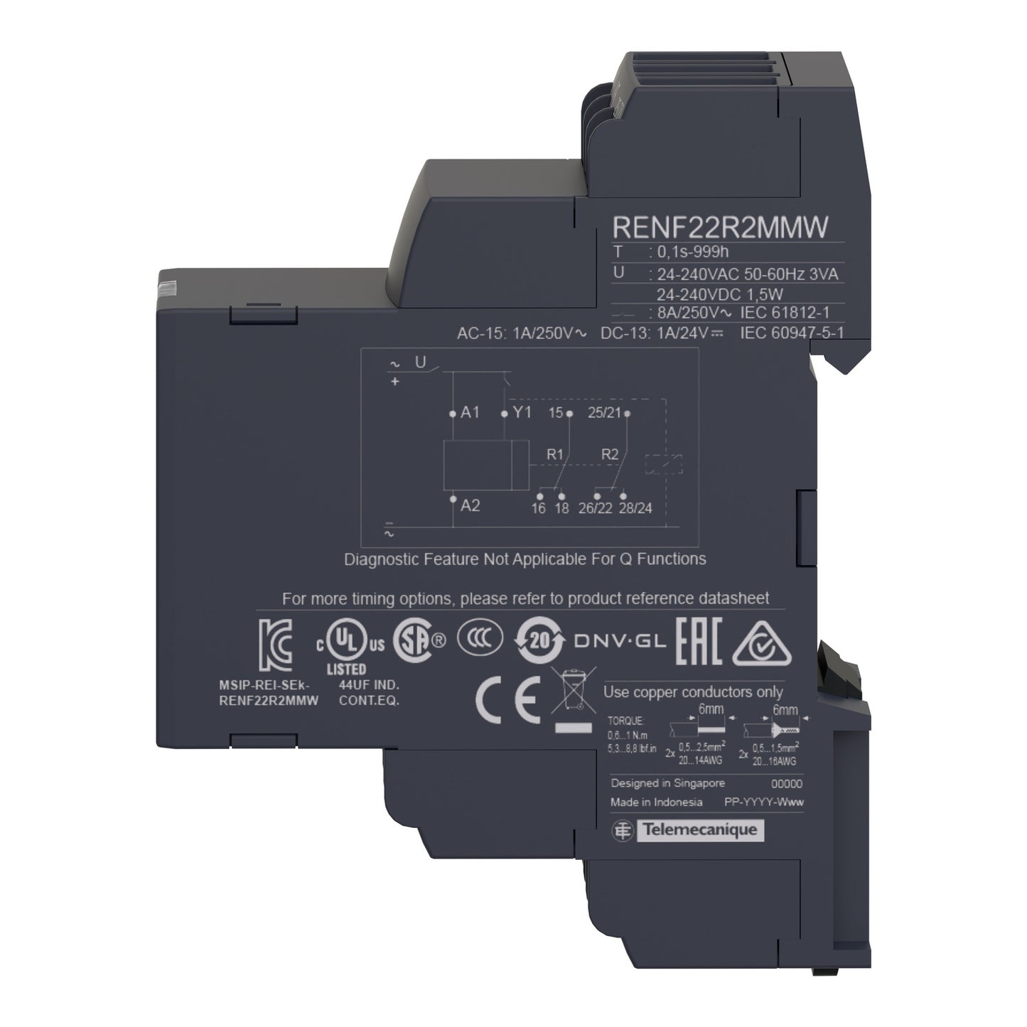 Schneider Electric RENF22R2MMW Multi Function Timer Relay, 8A, 2CO, 0.05s to 999h asymmetrical on delay and off delay, NFC App Programming 24 → 240 V ac/dc Timer Schneider Electric - BNR Industrial Automation