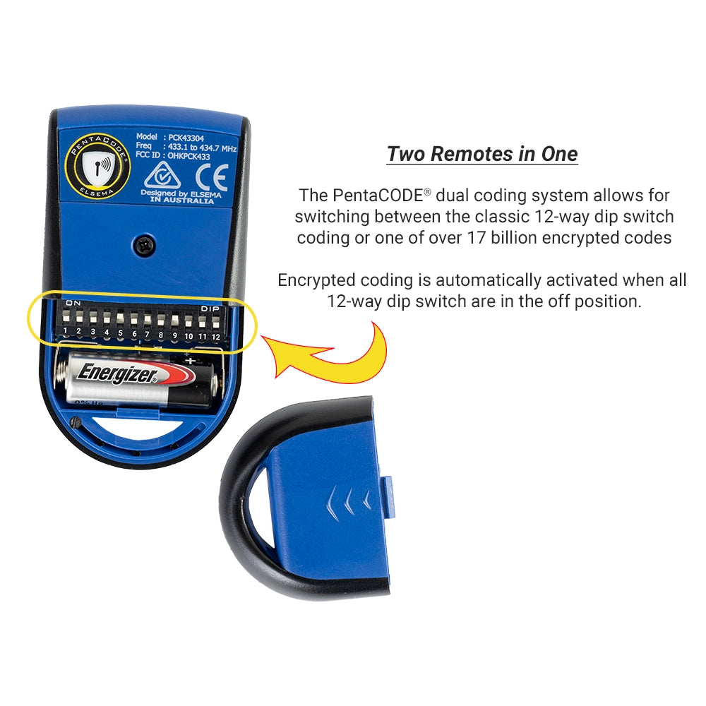 Elsema PentaCODE Keyring Remote (PCK43302 / PCK43304) — 433MHz, 2 or 4 Button Remote Control Transmitters Elsema - BNR Industrial Automation