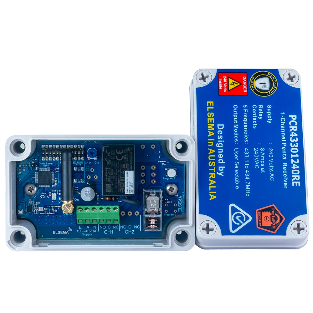 Elsema PCR43301240RE 1-Channel 433MHz Penta Series Receiver 110-240V AC (IP-Rated Enclosure) Remote Control Receivers Elsema - BNR Industrial Automation