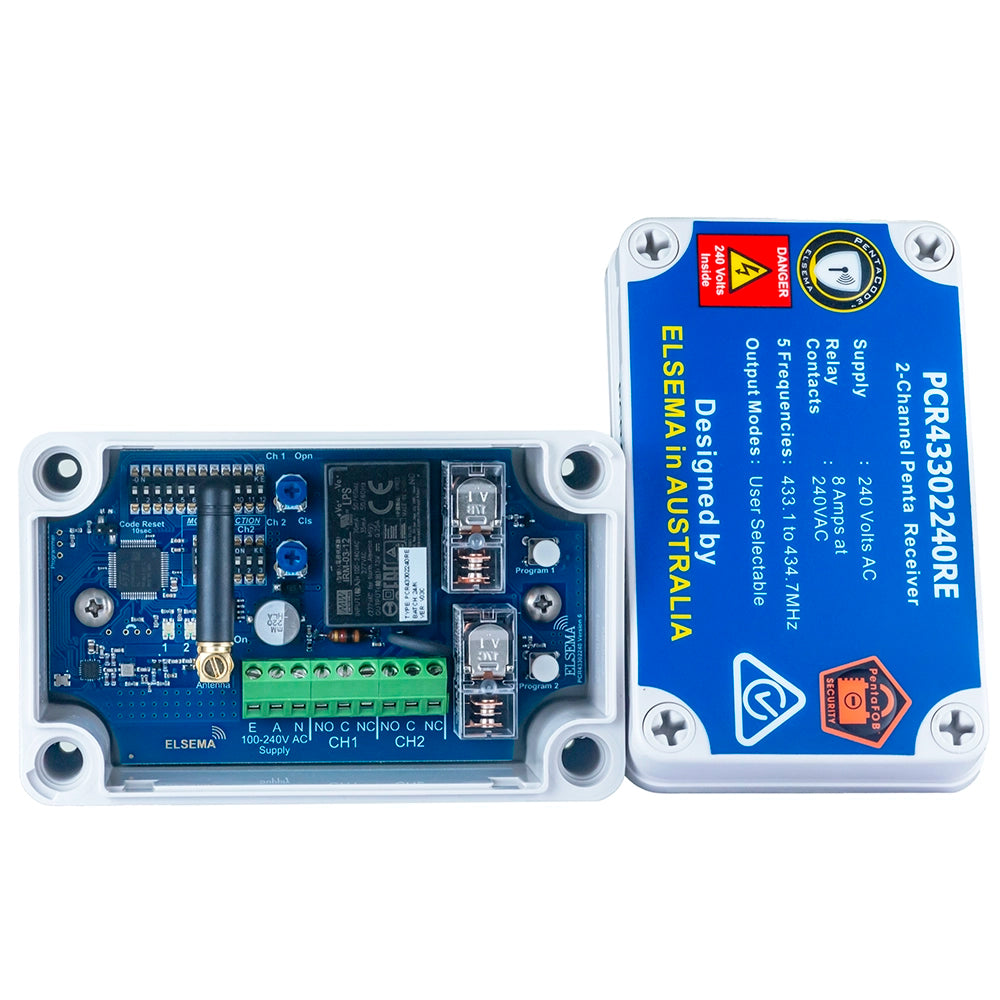 Elsema PCR43302240RE 2-Channel 433MHz Penta Series Receiver 110-240V AC (IP-Rated Enclosure) Remote Control Receivers Elsema - BNR Industrial Automation