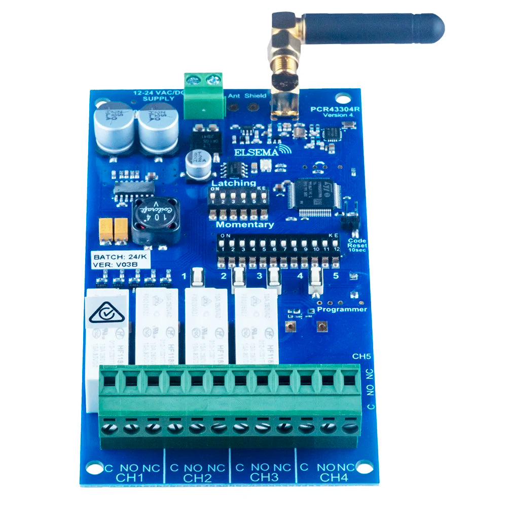 Elsema PCR43304R 4-Channel 433MHz Penta Series Receiver with 4 Relay Outputs Remote Control Receivers Elsema - BNR Industrial Automation