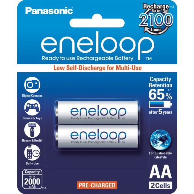 PANASONIC Eneloop 2-Pack AA Rechargeable Batteries Rechargable Batteries Panasonic - BNR Industrial Automation