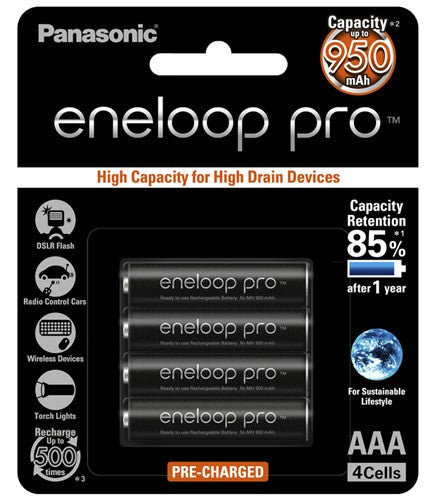 Panasonic Eneloop Pro Ni-MH 1.2V 950mAH - AAA 4 Pack Batteries Panasonic - BNR Industrial Automation