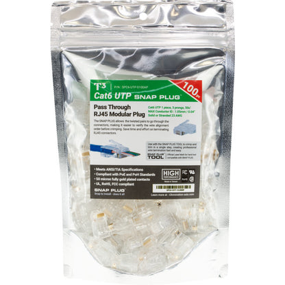 RJ45 CAT6 SOLID SNAP PLUG - 100 Pack Network Cables T3 Innovation - BNR Industrial Automation