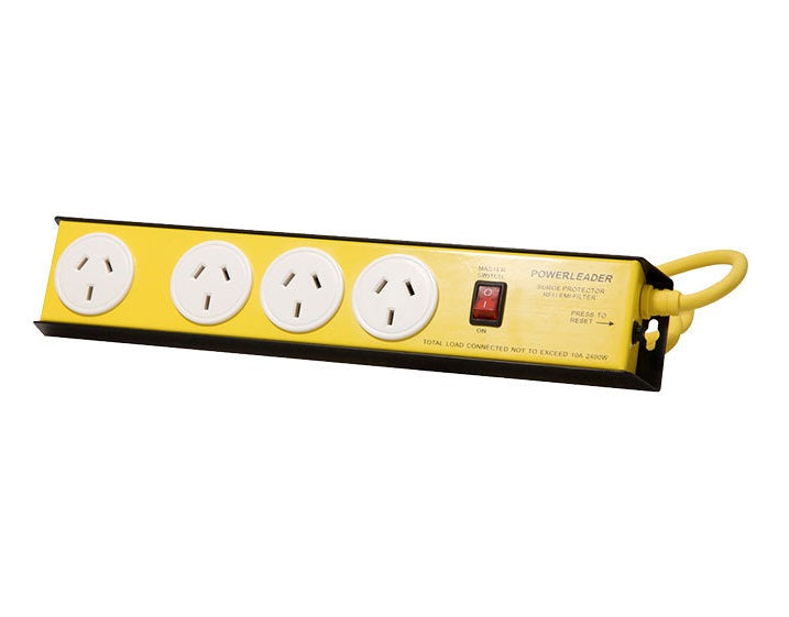 4 Way Powertough Heavy Duty Metal Surge Protected Powerboard Power Board Powerleader - BNR Industrial Automation