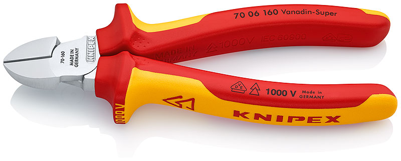 KNIPEX KNIPEX Diagonal Type VDE 1000V Wire Cutters, 160mm Overall Length - 70 06 160 - BNR Industrial