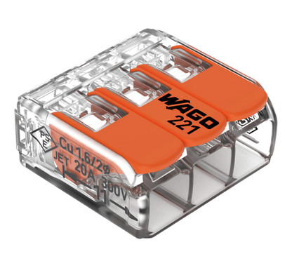 WAGO 221 Series Classic Splicing Connector Terminal Block with Operating Levers 0.14 - 4mm² and 0.14 - 6mm² Cable Accessories WAGO 3-Way (50 Pack) 0.14 to 4 mm² - BNR Industrial Automation