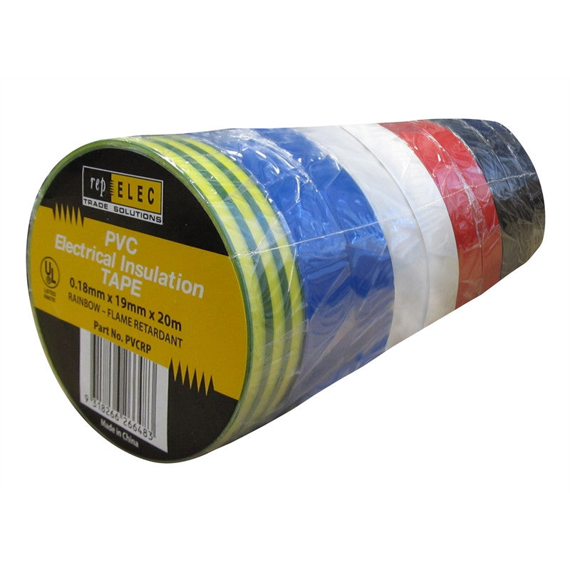 REPELEC Repelec 20m x 19mm Assorted PVC Electrical Insulation Tape - 10 Pack - BNR Industrial