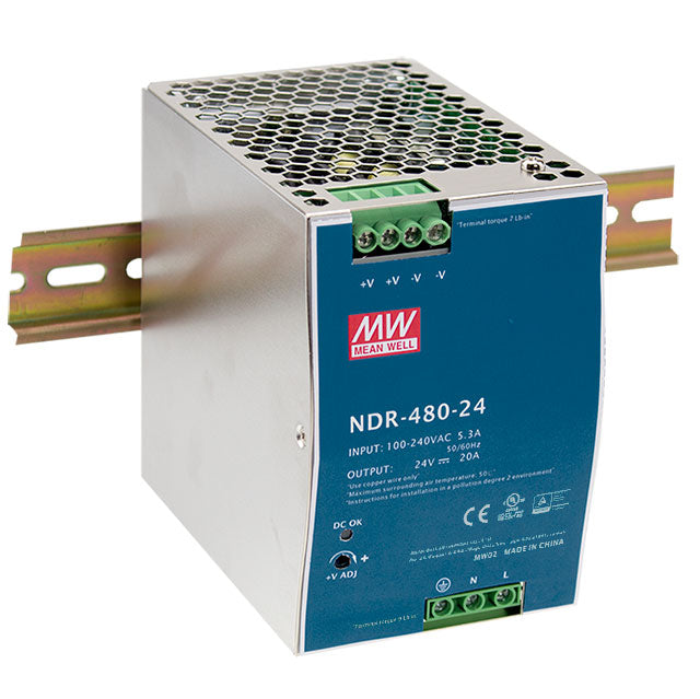 MEAN WELL NDR-480 Slim, Low Cost 480W Din Rail PSU Power Supplies Mean Well - BNR Industrial Automation