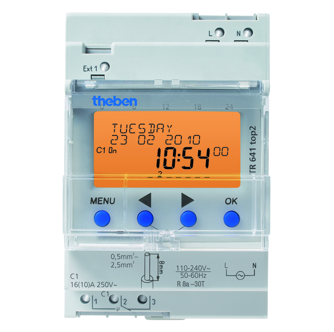 theben TR 641 top2 Digital time switch with yearly and astronomical time, Pulse, Cycle program - 6410100 Timer theben - BNR Industrial Automation